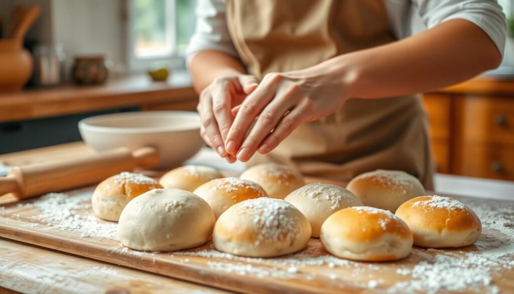 shaping dinner rolls