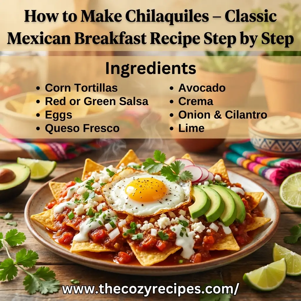 Learn how to make authentic Mexican Chilaquiles with crispy tortillas, rich salsa, eggs, and fresh toppings. A quick and easy traditional breakfast recipe perfect for busy mornings and full of bold Mexican flavors.